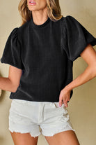 Round Neck Puff Sleeve Blouse Trendsi