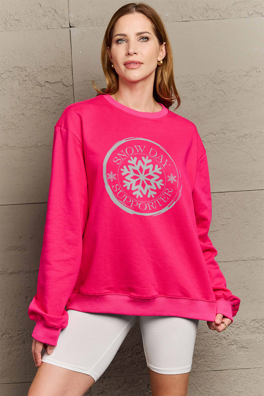 Simply Love Full Size SNOW DAY SUPPORTER Round Neck Sweatshirt Trendsi