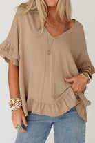 Ruffled V-Neck Half Sleeve Blouse Trendsi