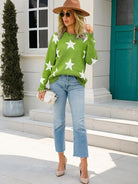 Star Round Neck Dropped Shoulder Sweater Trendsi