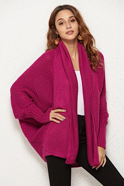 Open Front Batwing Sleeve Cardigan Trendsi