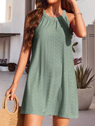 Eyelet Grecian Neck Mini Dress Trendsi