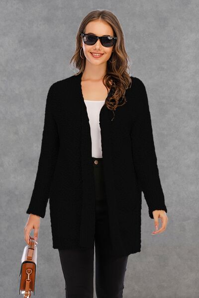 Pocketed Open Front Long Sleeve Cardigan Trendsi