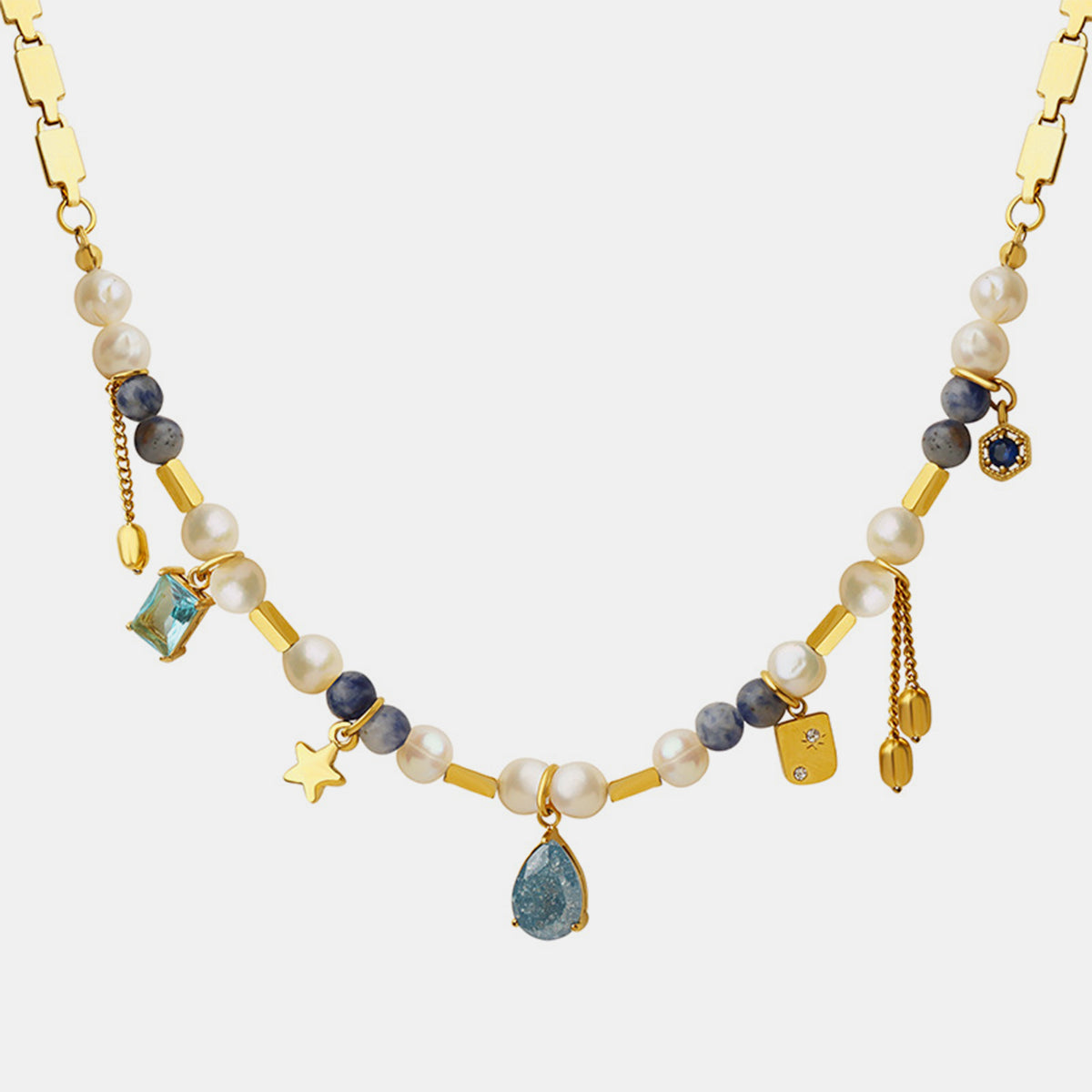 18K Gold-Plated Beaded Charm Necklace Trendsi