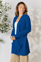 Basic Bae Full Size Ribbed Open Front Cardigan with Pockets Trendsi