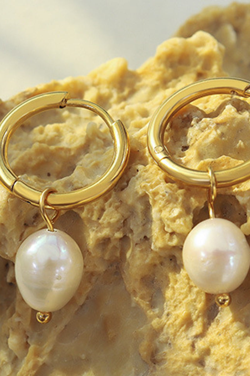 Gold-Plated Titanium Steel Pearl Earrings Trendsi