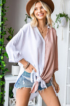 Two-Tone Button Up Dropped Shoulder Shirt Trendsi