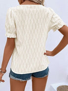 Ruffled Notched Short Sleeve T-Shirt Trendsi