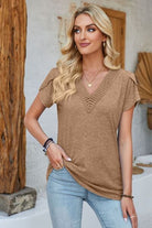 V-Neck Petal Sleeve T-Shirt Trendsi