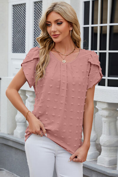 Swiss Dot Round Neck Short Sleeve T-Shirt Trendsi