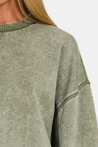 Zenana Round Neck Dropped Shoulder Lantern Sleeve Sweatshirt Trendsi