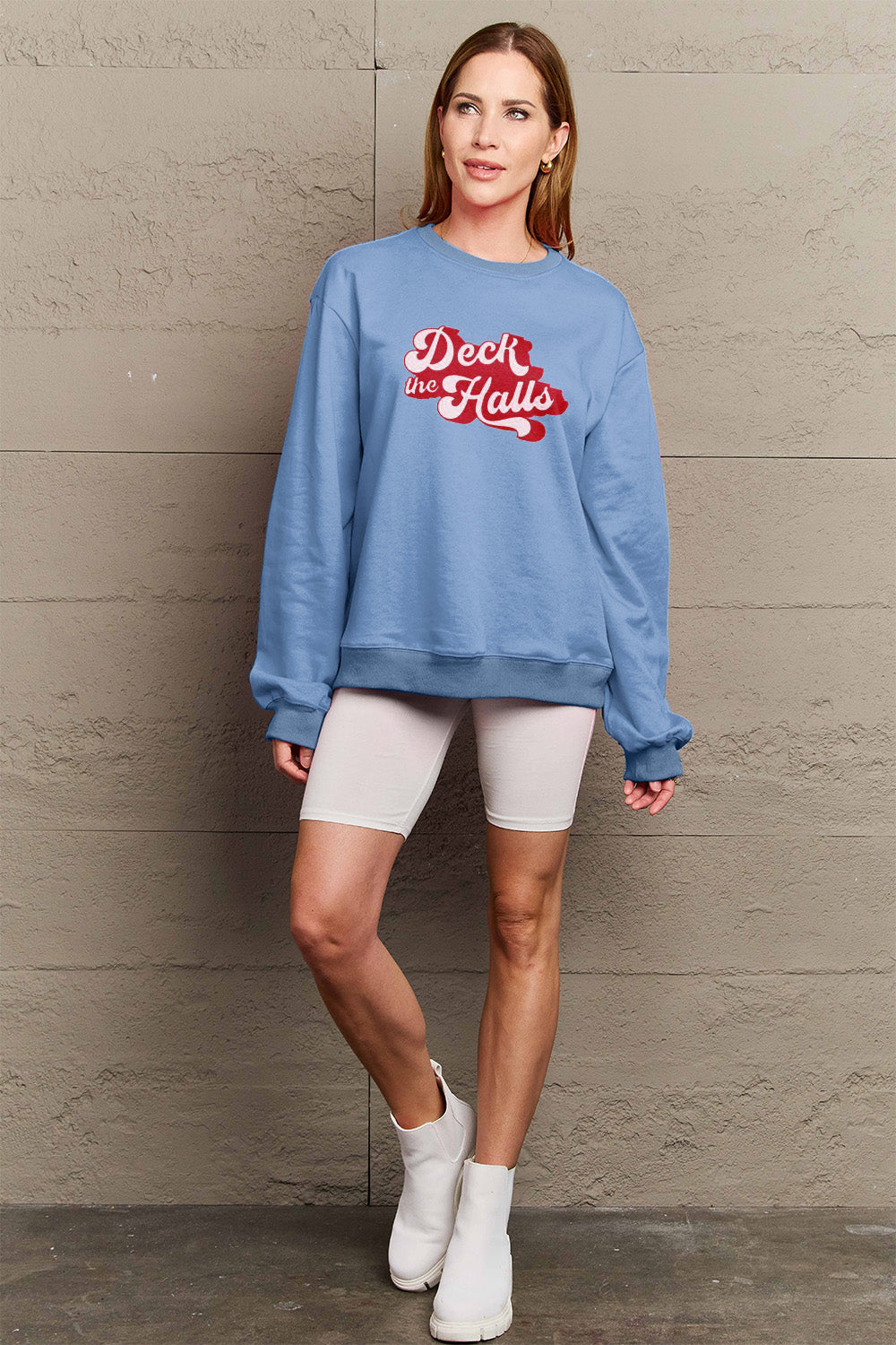 Simply Love Full Size DECK THE HALLS Graphic Sweatshirt Trendsi