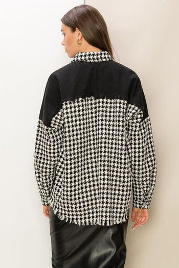 HYFVE Houndstooth Contrast Raw Hem Jacket Trendsi