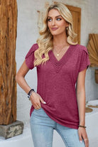 V-Neck Petal Sleeve T-Shirt Trendsi