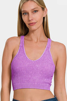 Zenana Washed Ribbed Cropped Bra Padded Tank Trendsi