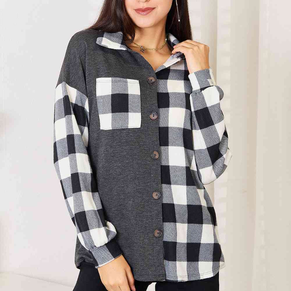 Heimish Solid Plaid Contrast Shacket Heimish