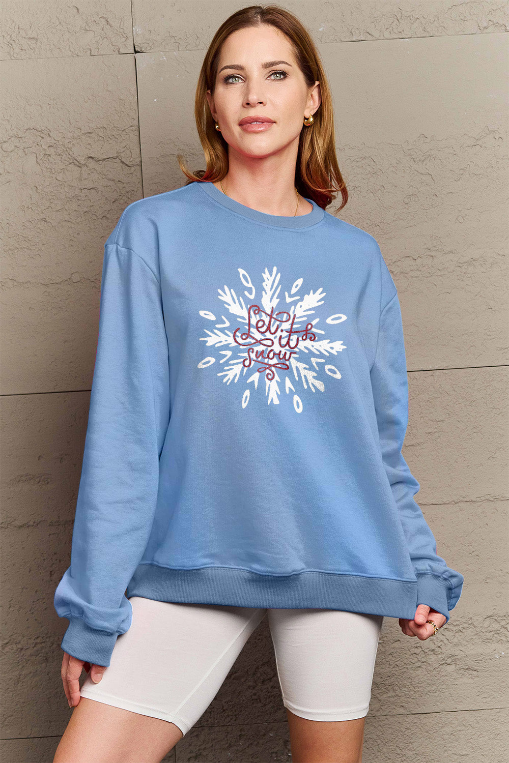 Simply Love Full Size LET IT SNOW Long Sleeve Sweatshirt Trendsi