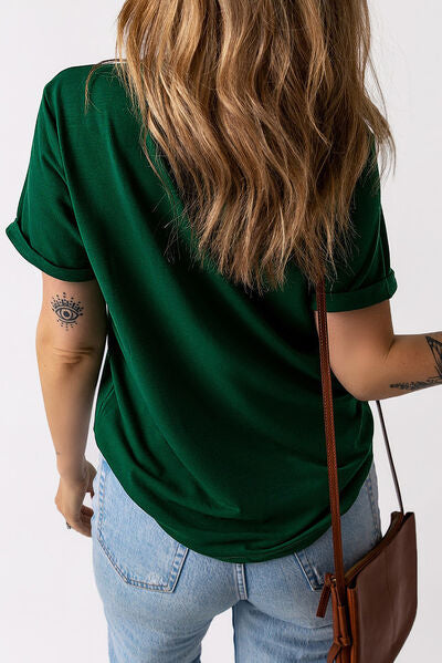 LUCKY Round Neck Short Sleeve T-Shirt Trendsi