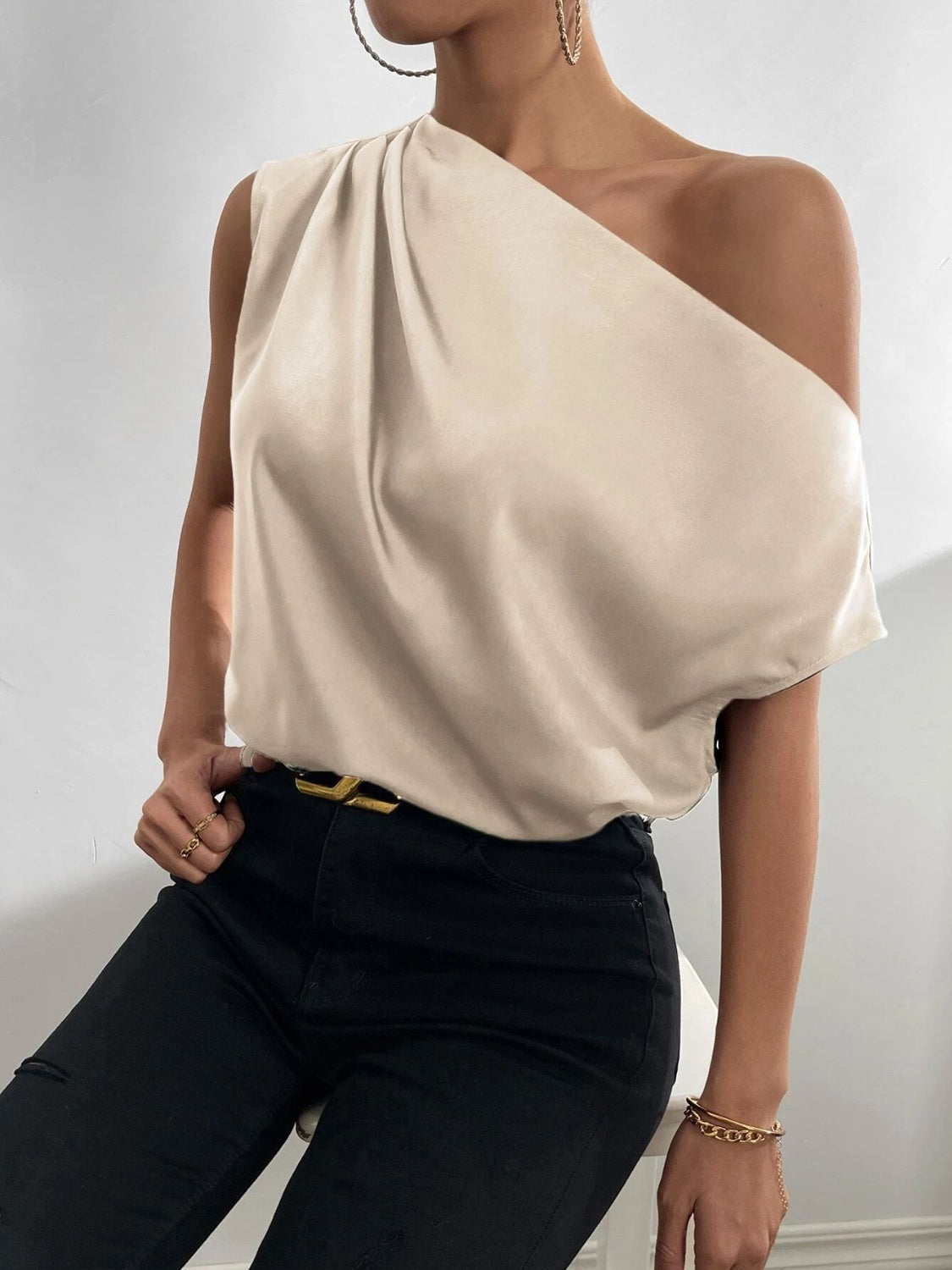 Ruched Single Shoulder Blouse Trendsi