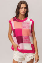 BiBi Color Block Round Neck Sweater Vest Trendsi