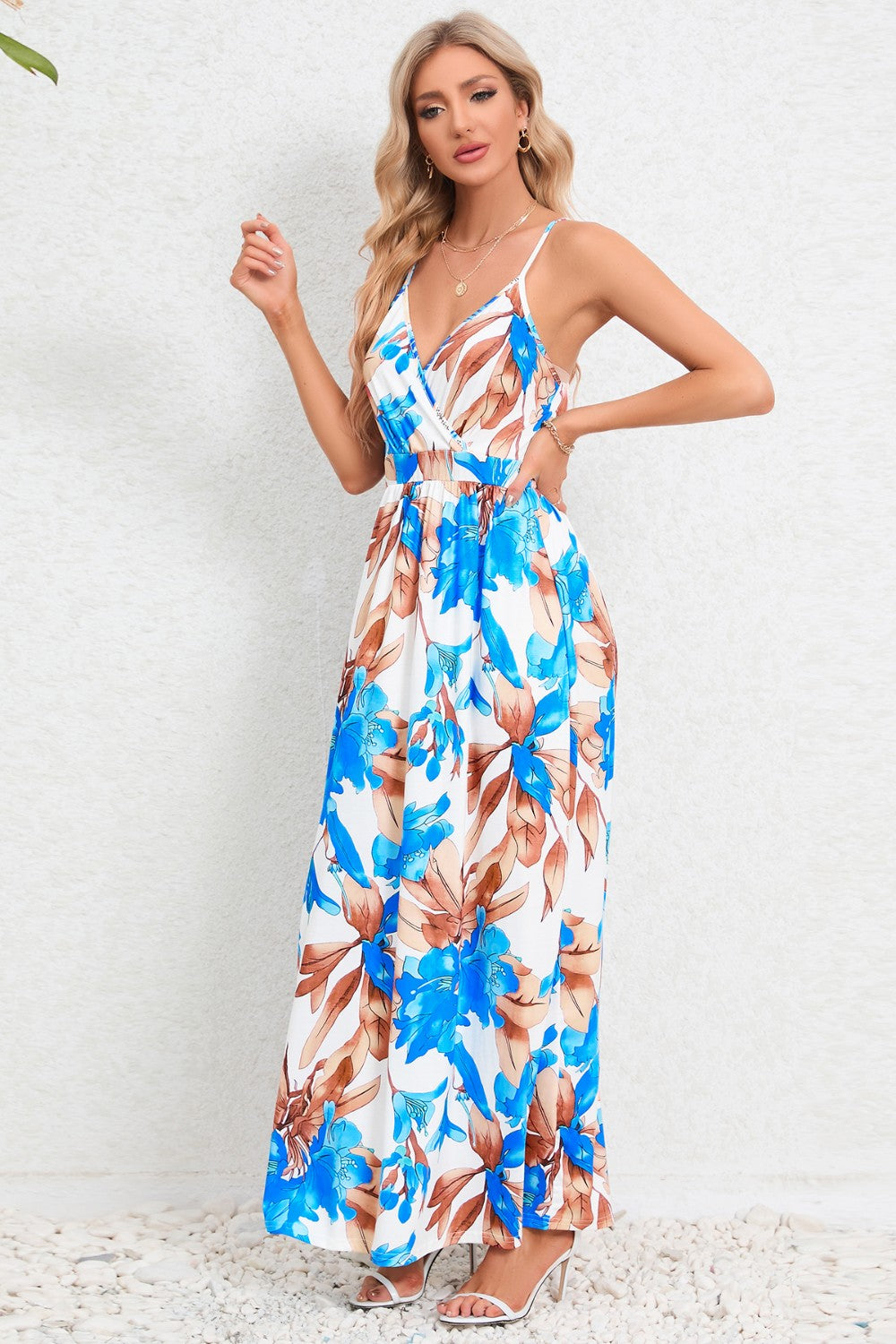 Printed Surplice Maxi Cami Dress Trendsi