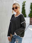 Boat Neck Dropped Shoulder Sweater Trendsi