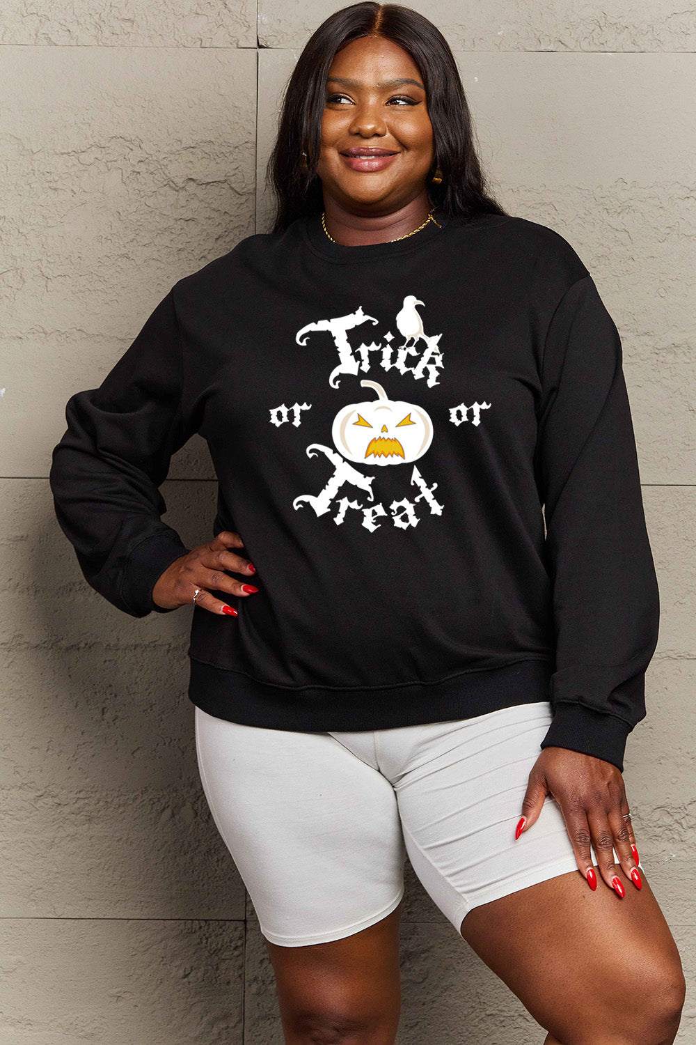 Simply Love Full Size TRICK OR TREAT Graphic Sweatshirt Trendsi