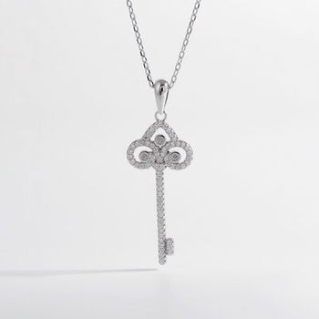 925 Sterling Silver Inlaid Zircon Key Shape Necklace Trendsi