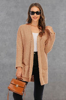 Pocketed Open Front Long Sleeve Cardigan Trendsi