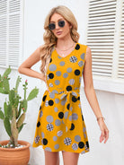 Tied Polka Dot V-Neck Dress Trendsi