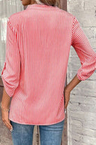 Striped Notched Roll-Tab Sleeve Shirt Trendsi