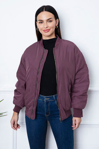 Ruched Zip Up Dropped Shoulder Jacket Trendsi