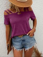 Double Spaghetti Straps Short Sleeve T-Shirt Trendsi