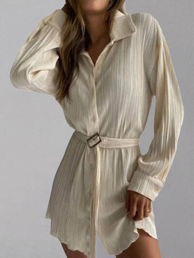 Button Up Dropped Shoulder Shirt Dress Trendsi