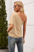 Single Shoulder Half Sleeve T-Shirt Trendsi