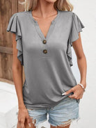 Notched Cap Sleeve T-Shirt Trendsi