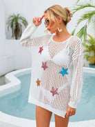 Sequin Star Round Neck Long Sleeve Cover Up Trendsi