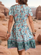 Printed V-Neck Flutter Sleeve Dress Trendsi