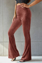 Ribbed High Waist Flare Pants Trendsi