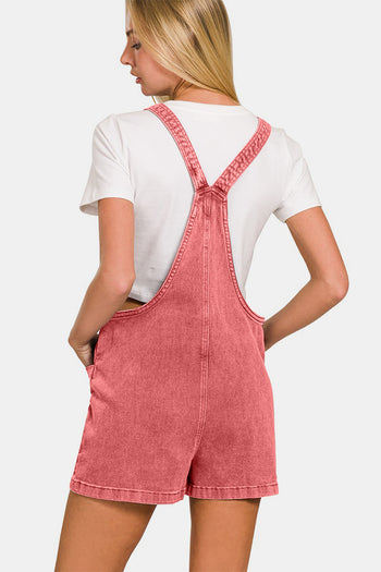 Zenana Washed Knot Strap Rompers Trendsi