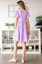 Heimish Full Size Swiss Dot Short Sleeve Tiered Dress Trendsi