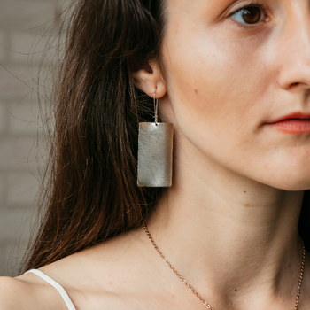 Silver Geometric Thin Sheet Rectangle Wave Statement Dainty Drop Latch Earrings The Colourful Aura