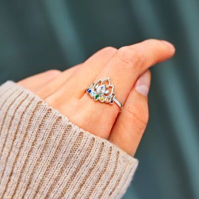 925 Sterling Silver Inlaid Zircon Lotus Shape Ring Trendsi