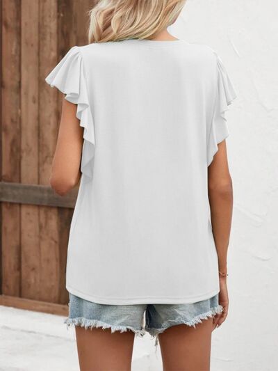 Notched Cap Sleeve T-Shirt Trendsi