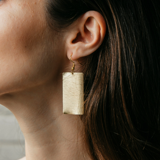 Silver Geometric Thin Sheet Rectangle Wave Statement Dainty Drop Latch Earrings The Colourful Aura