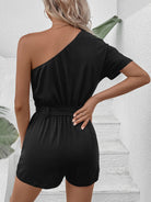 Single Shoulder Tie Waist Romper Trendsi