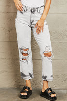 BAYEAS Acid Wash Accent Cropped Mom Jeans Trendsi