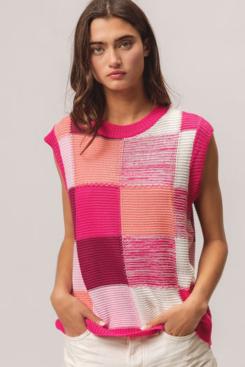 BiBi Color Block Round Neck Sweater Vest Trendsi