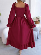 Smocked Square Neck Flounce Sleeve Dress Trendsi