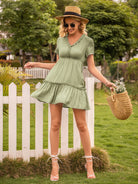 Frill V-Neck Short Sleeve Ruffle Hem Dress Trendsi